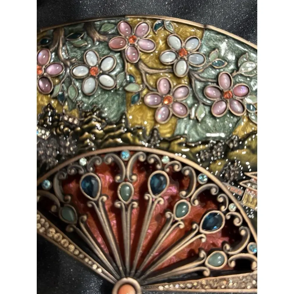 Jay Strongwater Fan Philomena Trinket Box Enameled & Jeweled Chinese Oriental - Picture 6 of 13